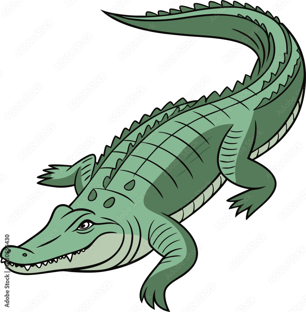 Fototapeta premium Crocodile line art color icon set