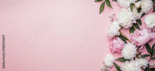 Beautiful Pink and White Peonies on a Pink Background