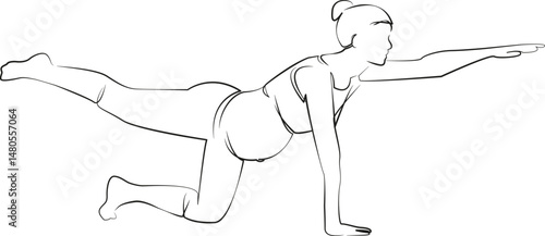 One continuous single drawing line art flat doodle mother, pregnant, lifestyle, yoga, sport, exercise, pregnancy. Isolated image hand draw contour on a white background, hand drawn, not AI