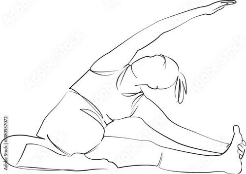 One continuous single drawing line art flat doodle pregnant, yoga, exercise, mother, lifestyle, fitness, pregnancy. Isolated image hand draw contour on a white background, hand drawn, not AI