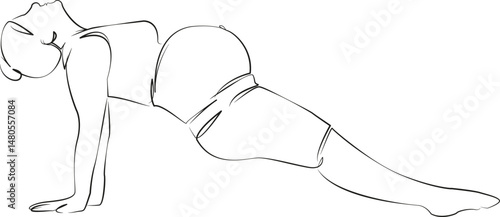 One continuous single drawing line art flat doodle mother, yoga, pregnant, female, indoor, lifestyle, pilates. Isolated image hand draw contour on a white background, hand drawn, not AI