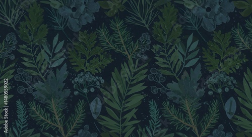 Wallpaper Mural Enchanted Forest Dark Teal Botanical Seamless Pattern Design, Perfect for Fabric, Wallpaper, and More Torontodigital.ca