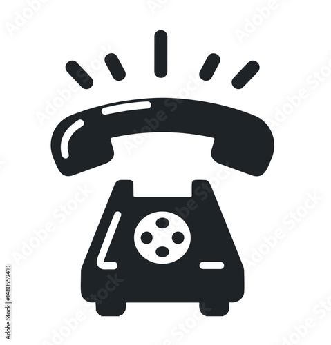 Classic telephone with ringing icon in black silhouette style  