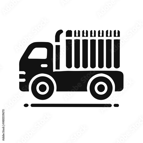 Delivery truck transporting pipes in silhouette design  
