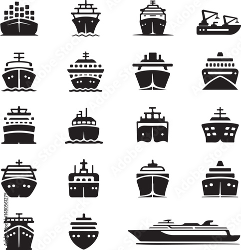 Silhouette of Shipping Vessels: This captivating image showcases an assortment of cargo ships. The stark silhouettes emphasize the sleekness of each vessel