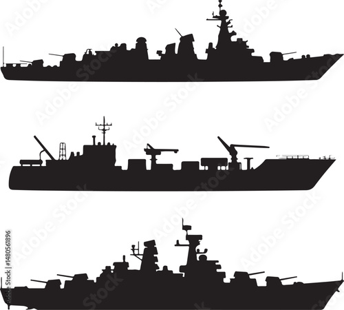 Silhouette of Shipping Vessels: This captivating image showcases an assortment of cargo ships. The stark silhouettes emphasize the sleekness of each vessel