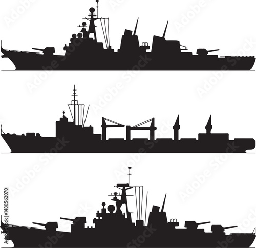 Silhouette of Shipping Vessels: This captivating image showcases an assortment of cargo ships. The stark silhouettes emphasize the sleekness of each vessel