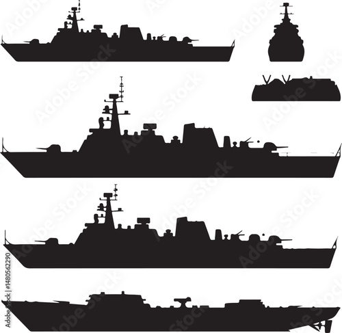 Silhouette of Shipping Vessels: This captivating image showcases an assortment of cargo ships. The stark silhouettes emphasize the sleekness of each vessel