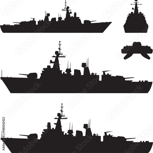 Silhouette of Shipping Vessels: This captivating image showcases an assortment of cargo ships. The stark silhouettes emphasize the sleekness of each vessel