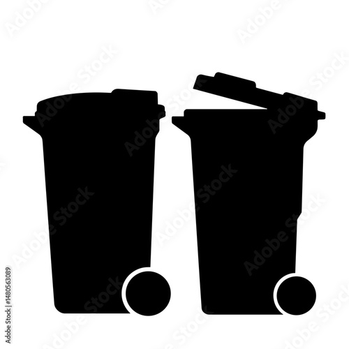 Silhouette of Waste and Recycling Bins, Sustainable Disposal Concept