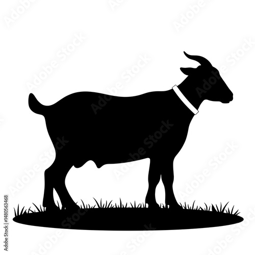 Silhouette of Goat with Smart Collar in Pasture, Livestock Monitoring and Precision Agriculture