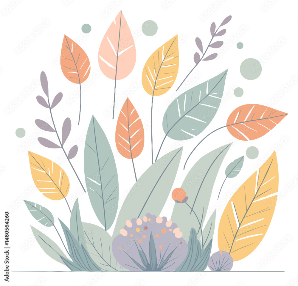 Colorful foliage illustration with abstract shapes and soft colors Colorful foliage illustration with abstract shapes and soft colors
