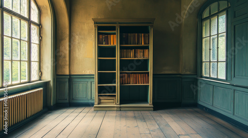 Wallpaper Mural An unfurnished room with a single, standalone bookcase, highlighting its simple architectural features Torontodigital.ca