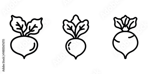 kohlrabi outline or line icon design bundle.