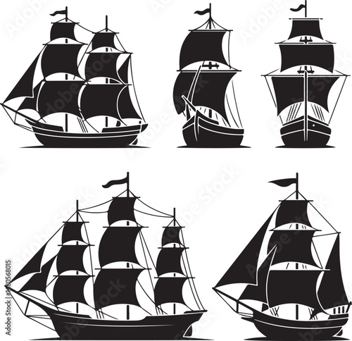 Silhouette of Shipping Vessels: This captivating image showcases an assortment of cargo ships. The stark silhouettes emphasize the sleekness of each vessel