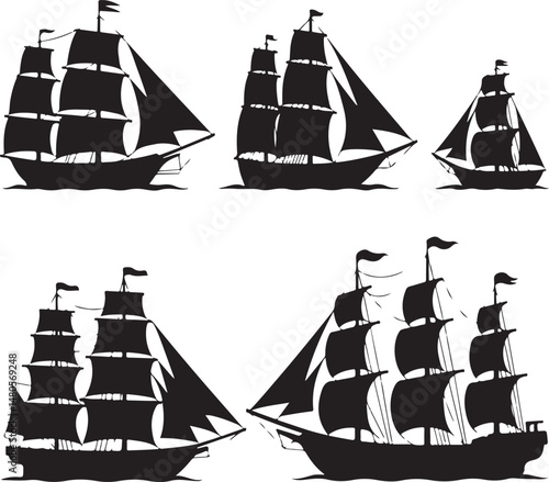 Silhouette of Shipping Vessels: This captivating image showcases an assortment of cargo ships. The stark silhouettes emphasize the sleekness of each vessel