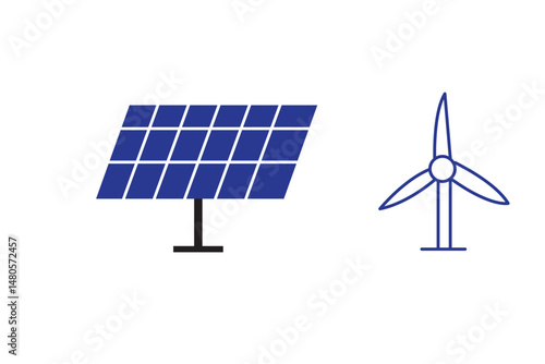 Collection of web icons in line style representing renewable energy and sustainability concepts