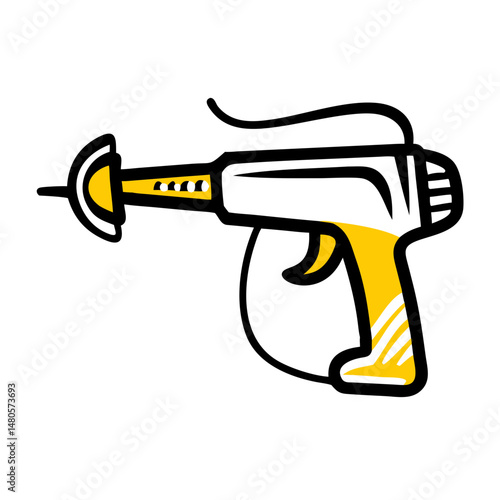 Handheld sand blaster tool with yellow accents for surface cleaning  