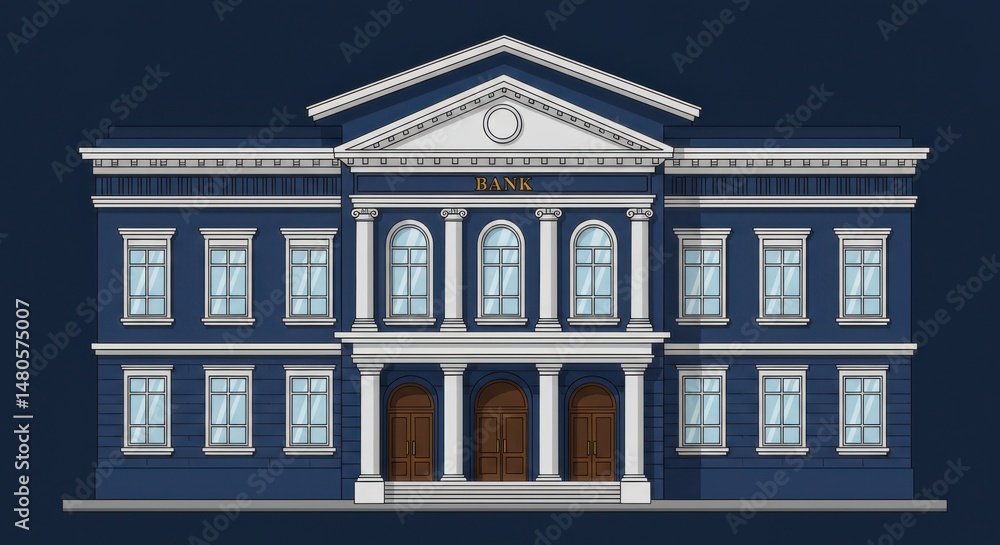 Fototapeta premium Classic Blue Bank Building Exterior Illustration