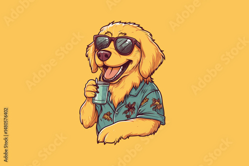 Summer Vibes: Cartoon Dog in Sunglasses with Drink