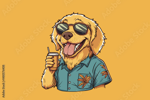 Summer Vibes: Cartoon Dog in Sunglasses with Drink