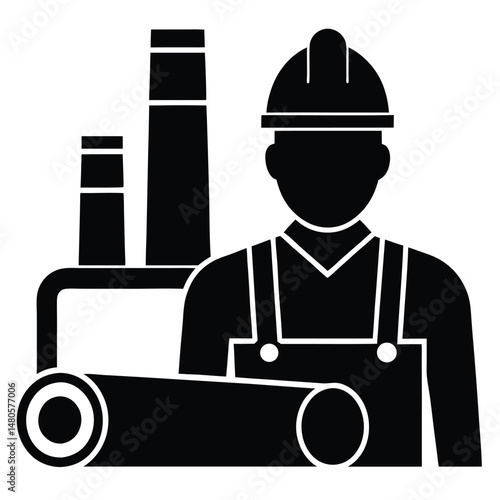 Factory worker element isolated steel pipe section on white background