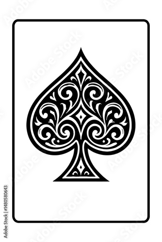 Black and White Illustration of an Ace of Spades Playing Card - Graphic Element for Games, Luck, or Design Themes