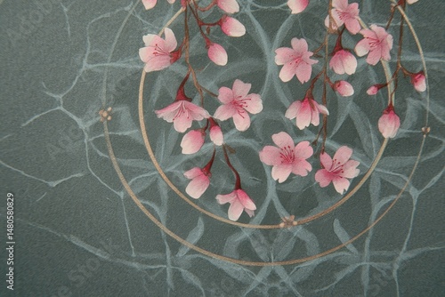 Delicate cherry blossoms in a circular design.