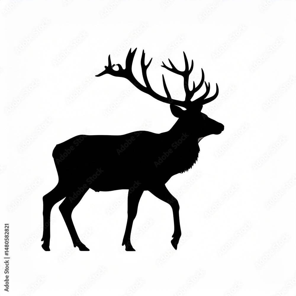 Obraz premium Simple silhouette of a reindeer with antlers in flat design