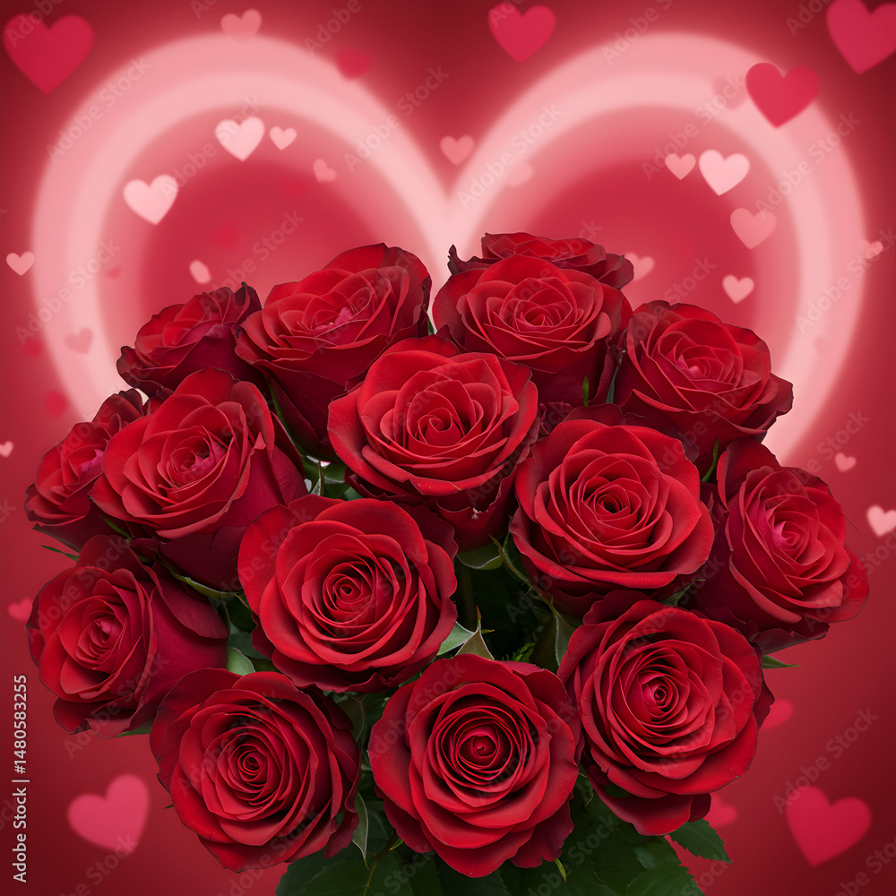Obraz premium Red Roses Bouquet: Valentine's Day Love Heart Image