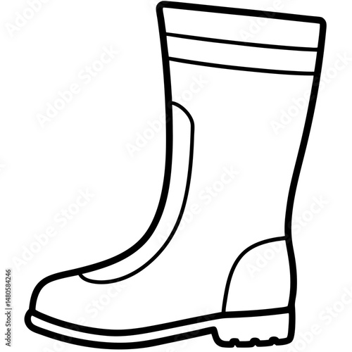 Simple black and white illustration of a rubber boot with a thick outline
