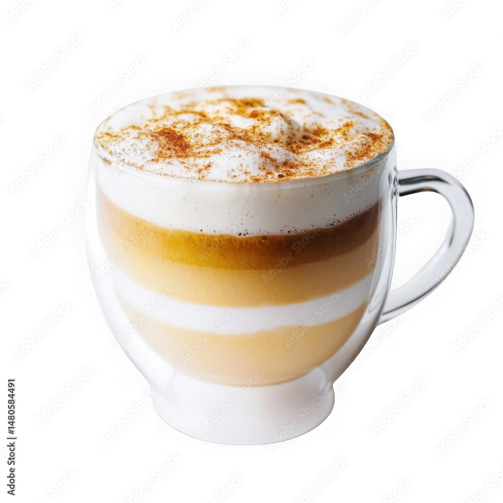 Obraz premium Latte layered in glass mug on transparent background
