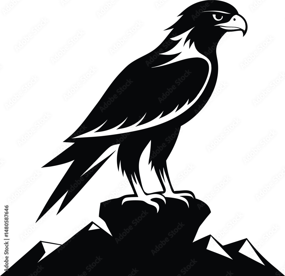 Obraz premium Silhouette of an Eagle Perched on a Rocky Mountain Peak