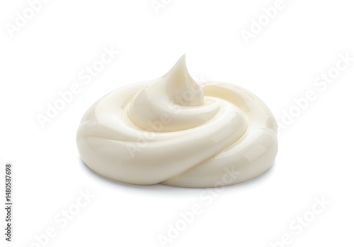 A swirl of creamy white topping on a white background
