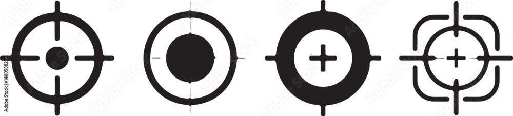 Fototapeta premium Target destination icon set. Aim sniper shoot group. Focus cursor bull eye mark collection. Vector isolated on white