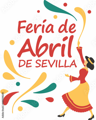 Feria de Abril de Sevilla Illustration Festive Spanish Woman Dancing