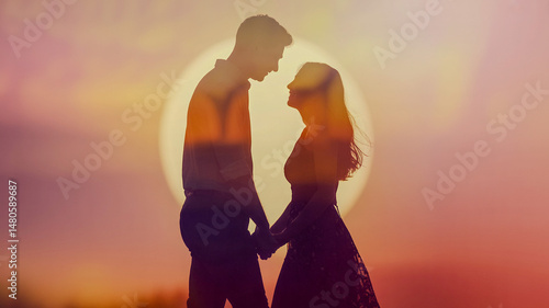 Twosome walking script in hand conveying love and romance isolated on a transparent background 