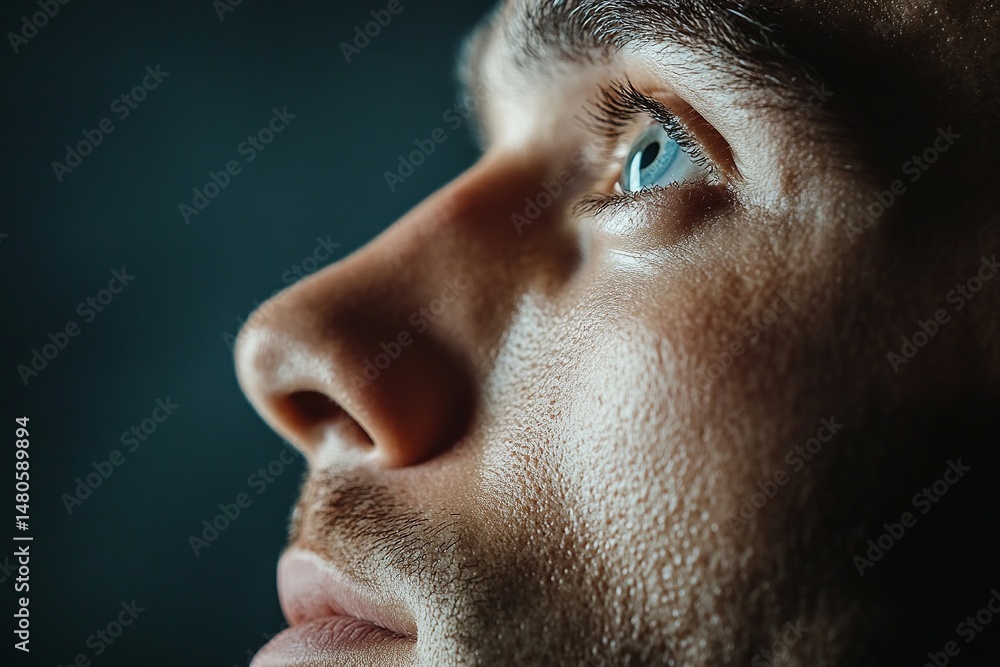 Fototapeta premium tight close-up of a person feeling inspired, uplifted face expression 