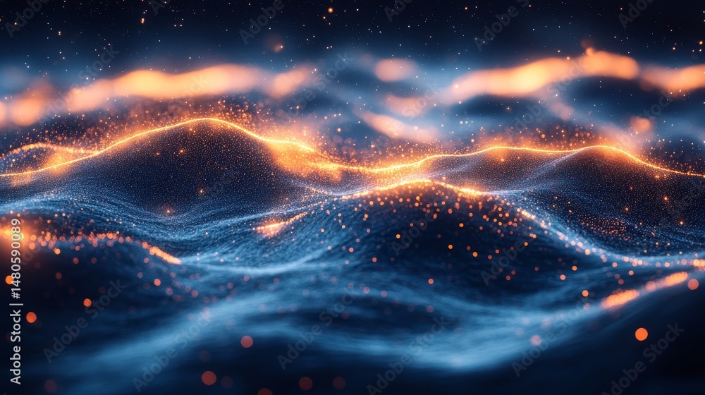 Obraz premium Abstract representation of flowing cosmic energy, a mesmerizing digital artwork of swirling particles. The scene evokes a sense of mystery and wonder.