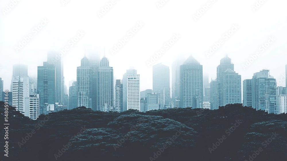 Obraz premium Urban Oasis: Skyline and Green Space - Cityscape meets nature. Symbolizing harmony, balance, growth, renewal, and future. A tranquil urban scene