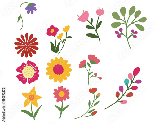 Wallpaper Mural A collection of bright, colorful flowers set on a white background, showcasing their natural beauty Torontodigital.ca