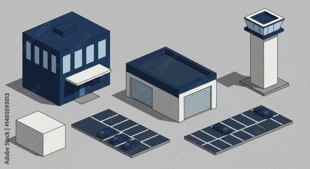 Isometric Cityscape Buildings and Parking Lots Isometric Cityscape Buildings and Parking Lots