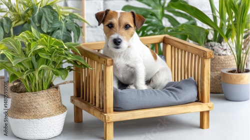 Wallpaper Mural On a chic pet bed, a cozy dog is reclining, with warm fairy lights shining nearby Torontodigital.ca