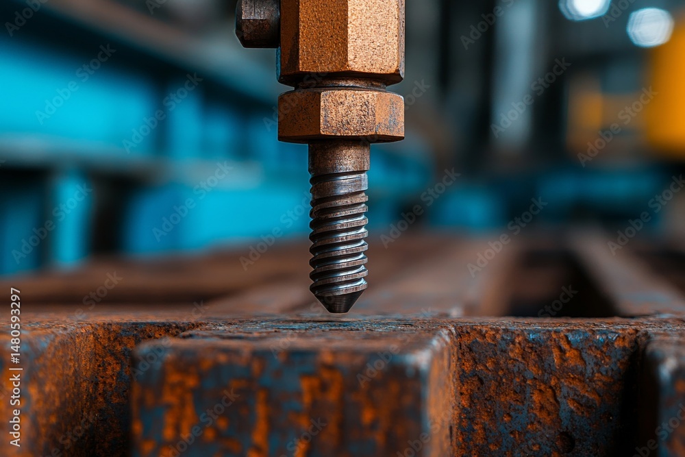 macro of steel bolt being screwed in by pneumatic tool macro of steel bolt being screwed in by pneumatic tool