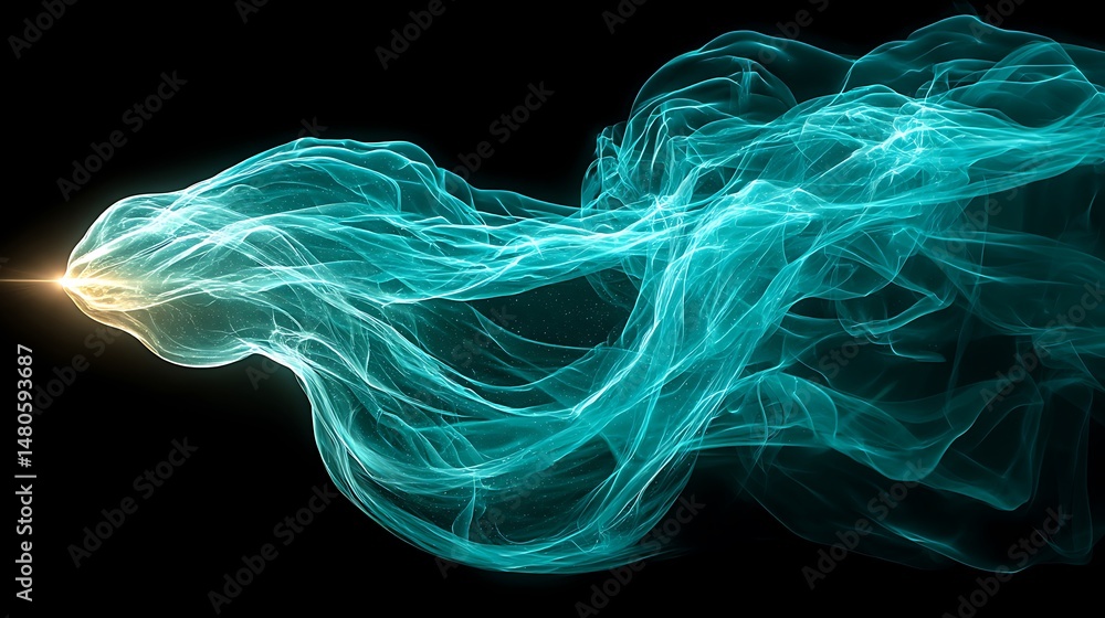 Fototapeta premium Abstract rendering of translucent flowing wisps of material with points of light.