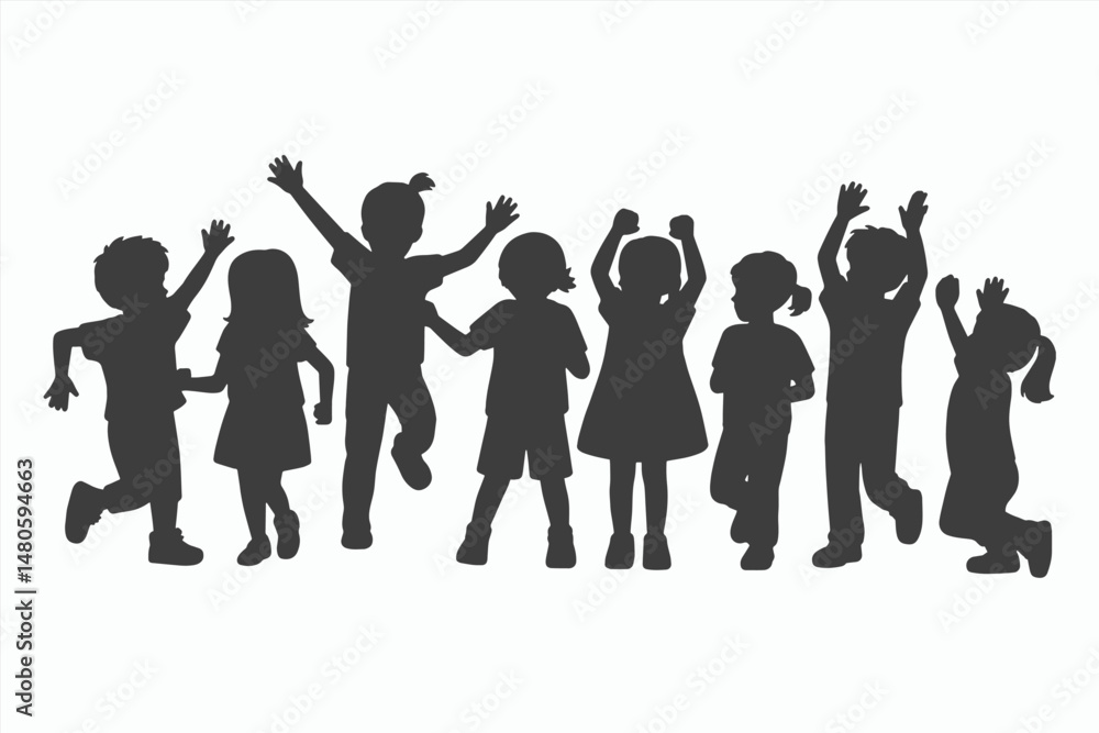 Silhouette of Happy Children Playing Together Silhouette of Happy Children Playing Together