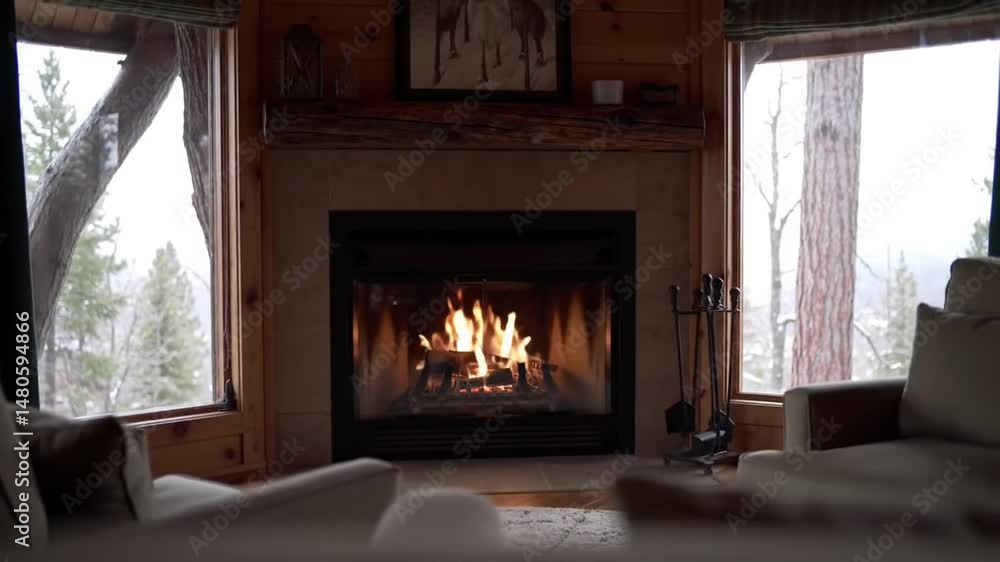 Cozy Cabin Fireplace On A Winter Day For Relaxation And Warmth Cozy Cabin Fireplace On A Winter Day For Relaxation And Warmth