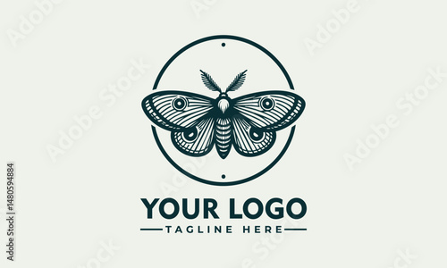 Symmetrical moth illustration with detailed wings enclosed in minimal circular frame. Nature concept
