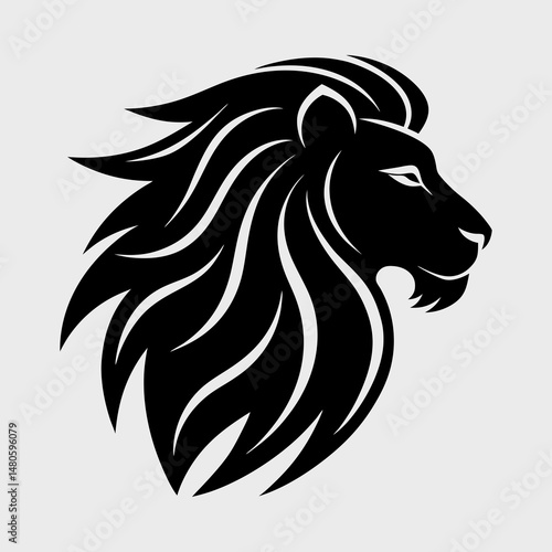 Lion Head Silhouette in Profile View Vector Illustration