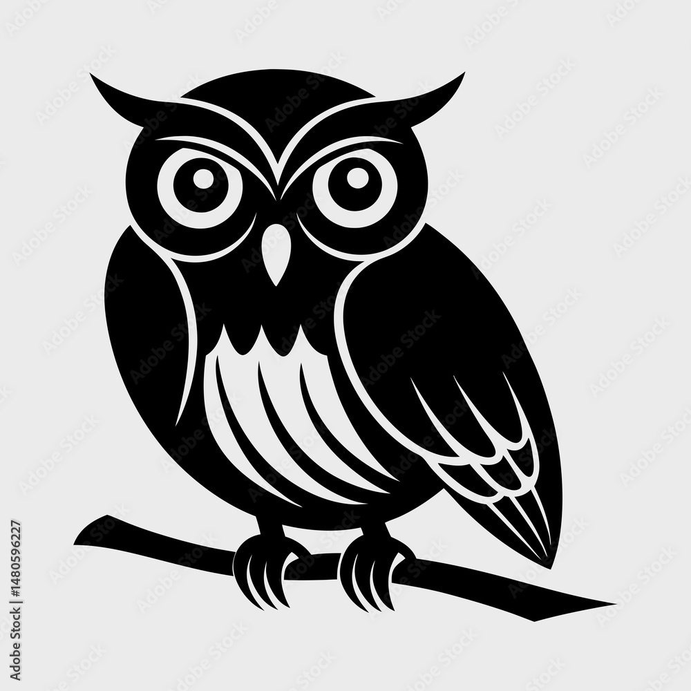 Owl Perched on a Branch Silhouette Vector Illustration Owl Perched on a Branch Silhouette Vector Illustration